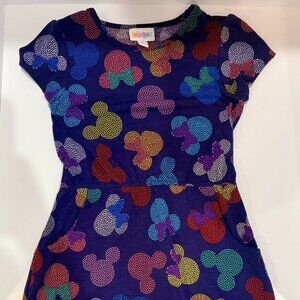 LuLaRoe Girls Dress Size 8 Navy Mickey Style Polka Dot Print Pocket Dress
